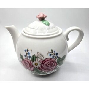 Hallmark Collection Porcelain Hand-Painted 5" Pink Rose Teapot for Two